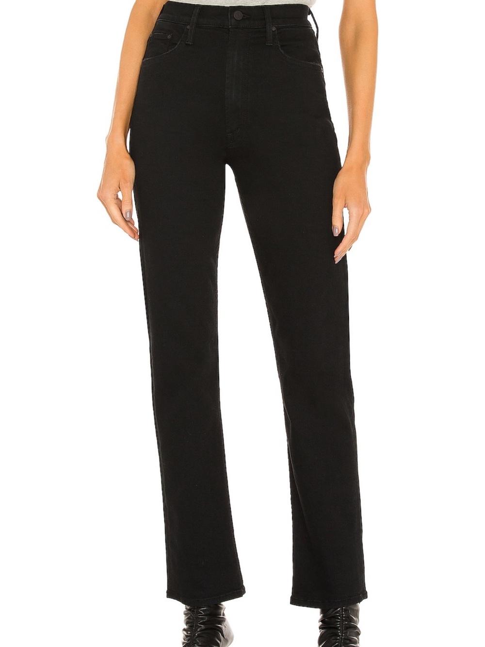 MOTHER Black High-Rise Straight Leg Jeans